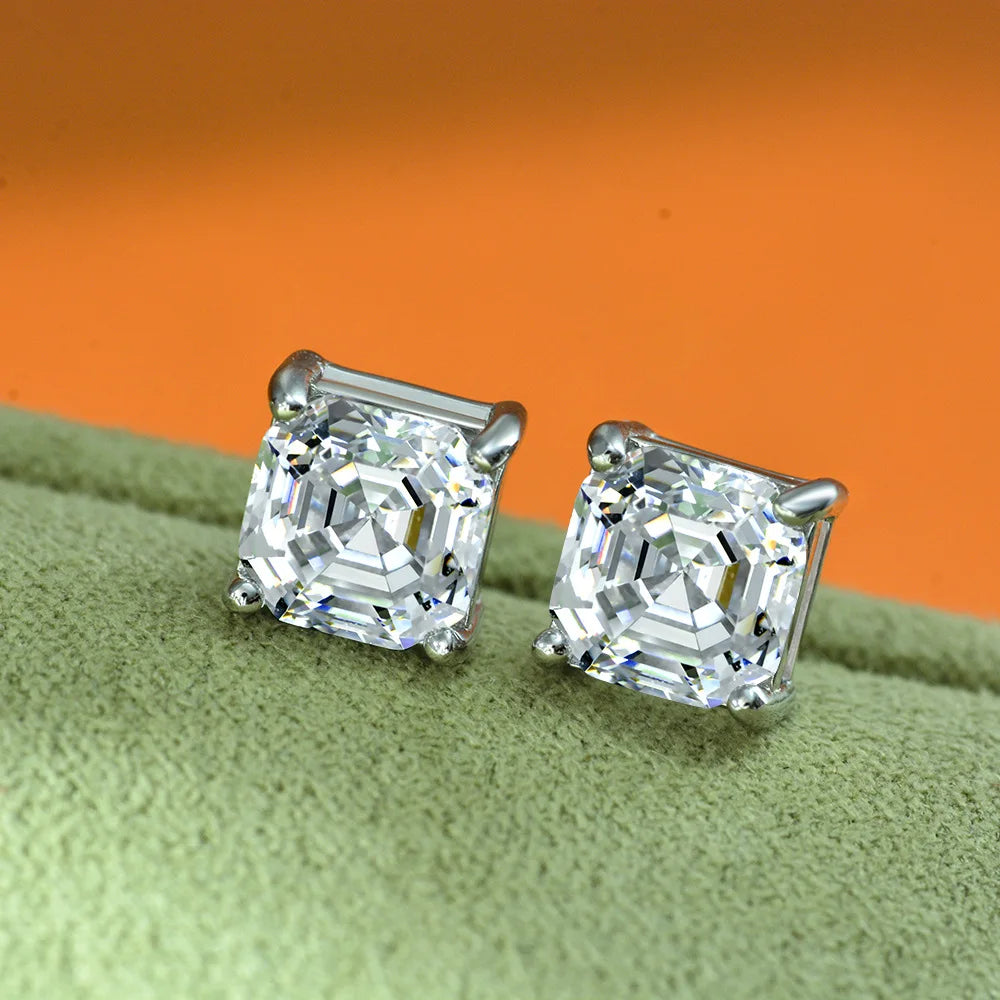 SILVERELLI Four Prong 2 Carat Pagoda 7×7 Zircon Stud Earrings | Multi-Colour | 925 Silver