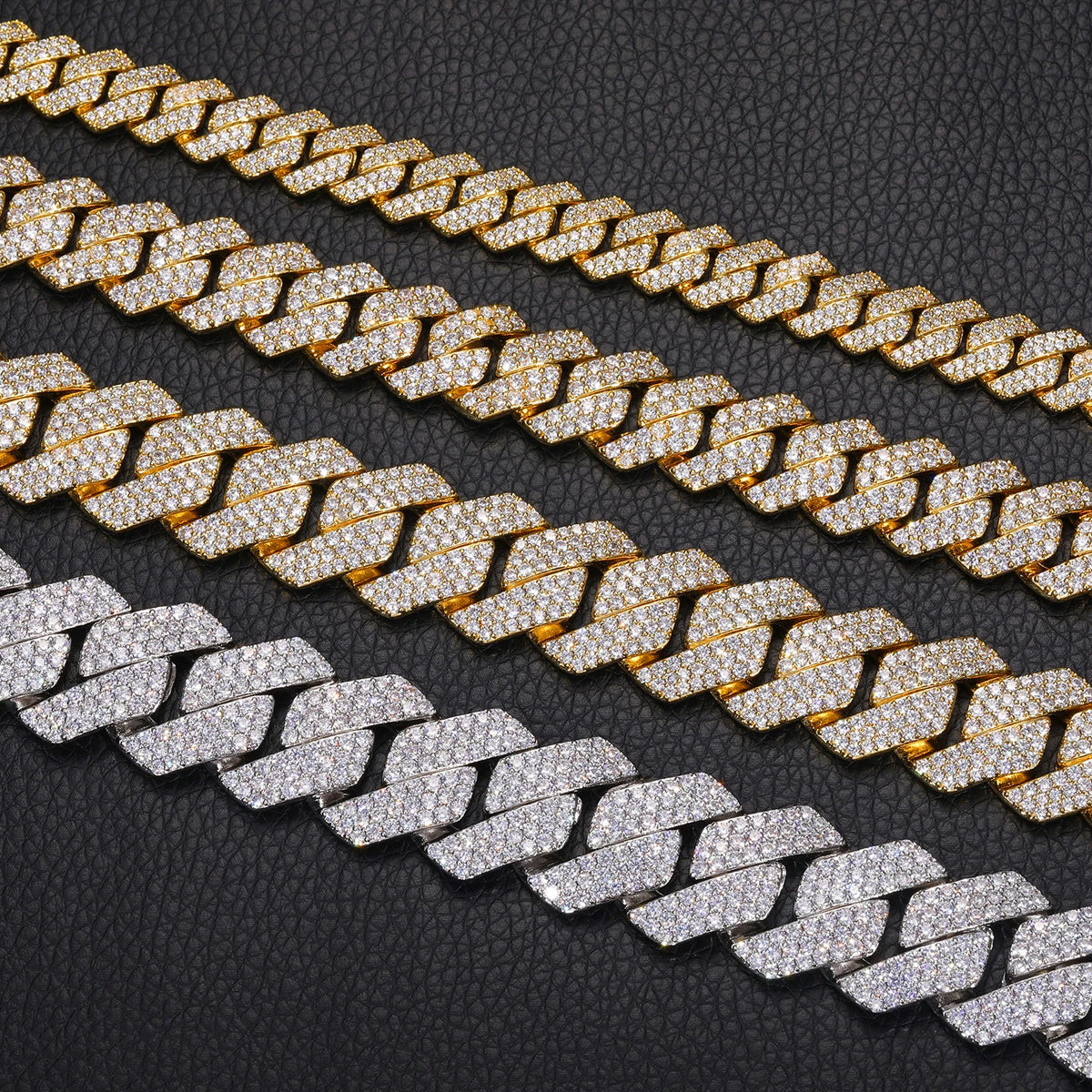 Wholesale Hip Hop Jewelry Fashion 8mm-22mm Gold Plated Brass Prong CZ Diamond Iced Out Cuban Link Chain Necklace for Men Women