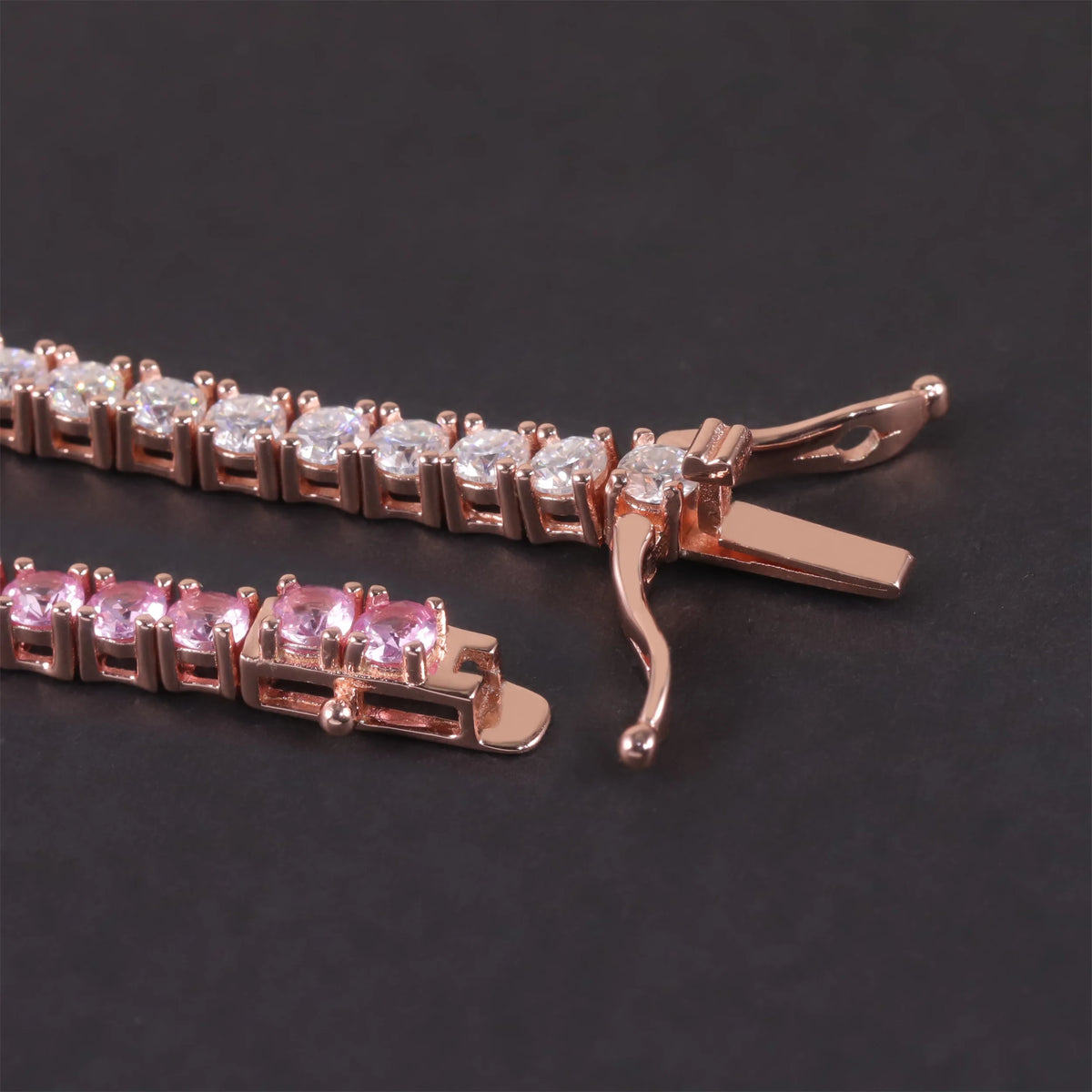 Gemfiori Gradient Pink Tennis Bracelet 925 Silver Pink Lab Grown Sapphire & White Moissanite Silver Rose Gold Plated Tennis Bracelet