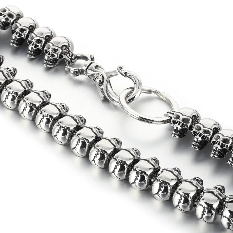 REBEL Punk Skull Links Bracelet & Necklace Set – Silver