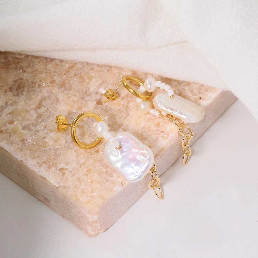 Natural Freshwater Baroque Pearl Earrings Korean Style Women Luxury Jewelry Fashion Ladies and Girls Gift GE1537