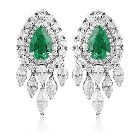 Gemfiori Custom Lab Grown Emerald Sterling Silver 925 Dangle Drop Earrings for Women Luxury Wedding Gemstone Vintage Jewelry