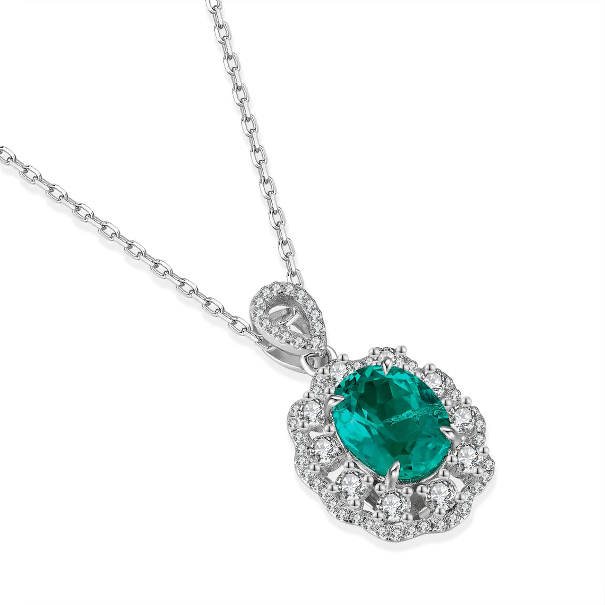 Gemfiori Anster 925 Sterling Silver High-quality Cultivated Emerald Necklace - Suitable for Parties or As a Gift