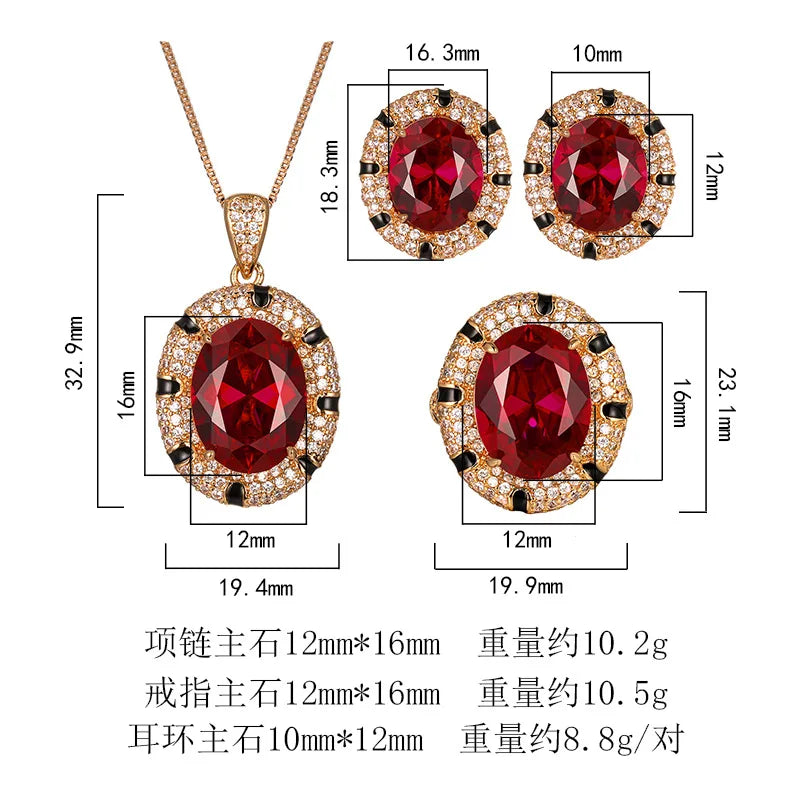 REDheart Trendy Zircon Simulation Brass Inlay Flower Pattern Women's Anniversary Engagement Wedding Party Gift Necklace Set