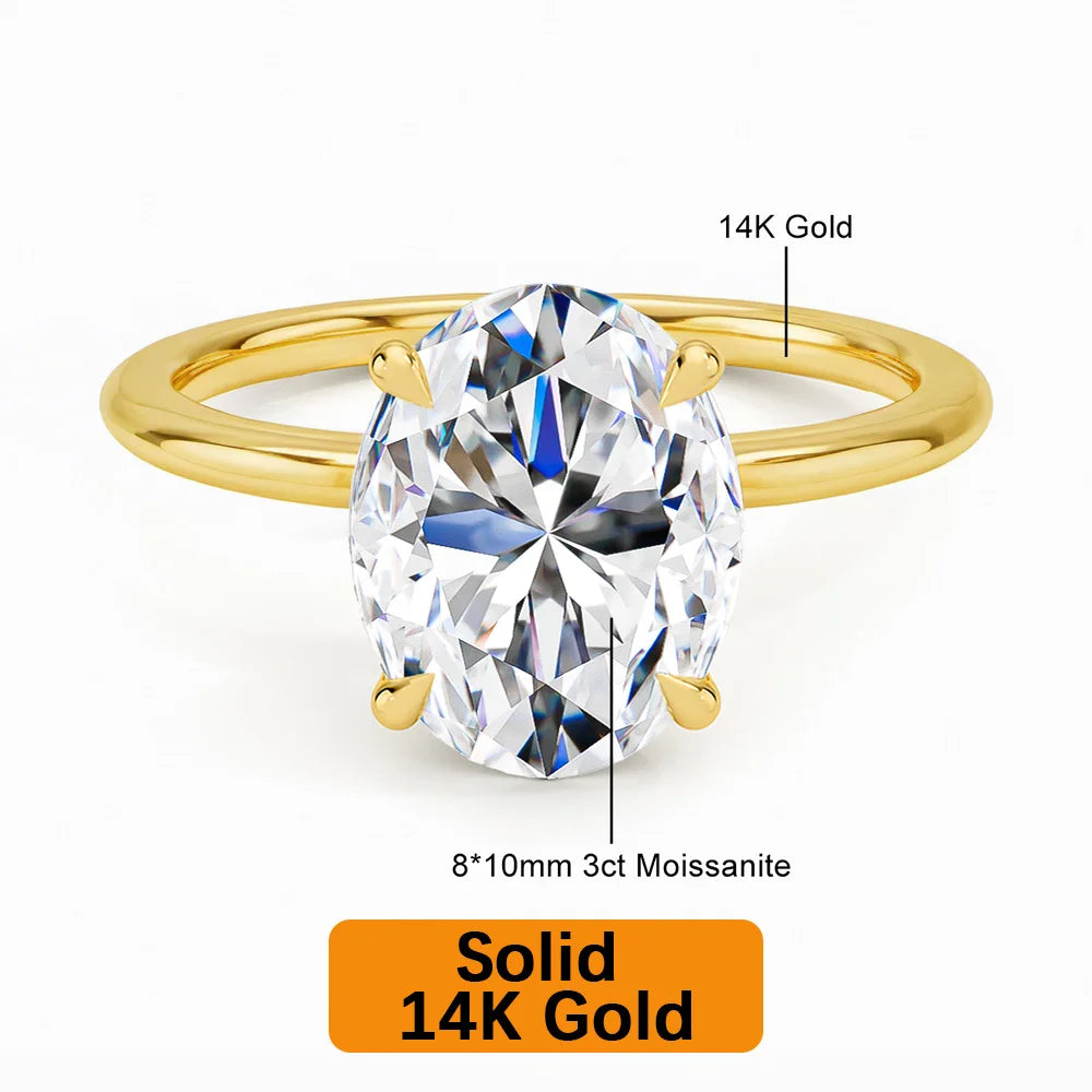Gioiellieri Fine Jewelry Supplier Woman Engagement Wedding Gift Hollow Real 14K Gold 2ct 3ct Diamond Oval Moissanite Rings