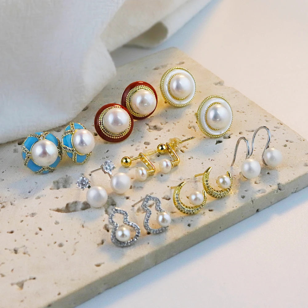 Natural Freshwater Pearl Stud Earrings for Women, Delicate Niche, High-end Earrings, Fashionable  Luxury Temperament Earrings