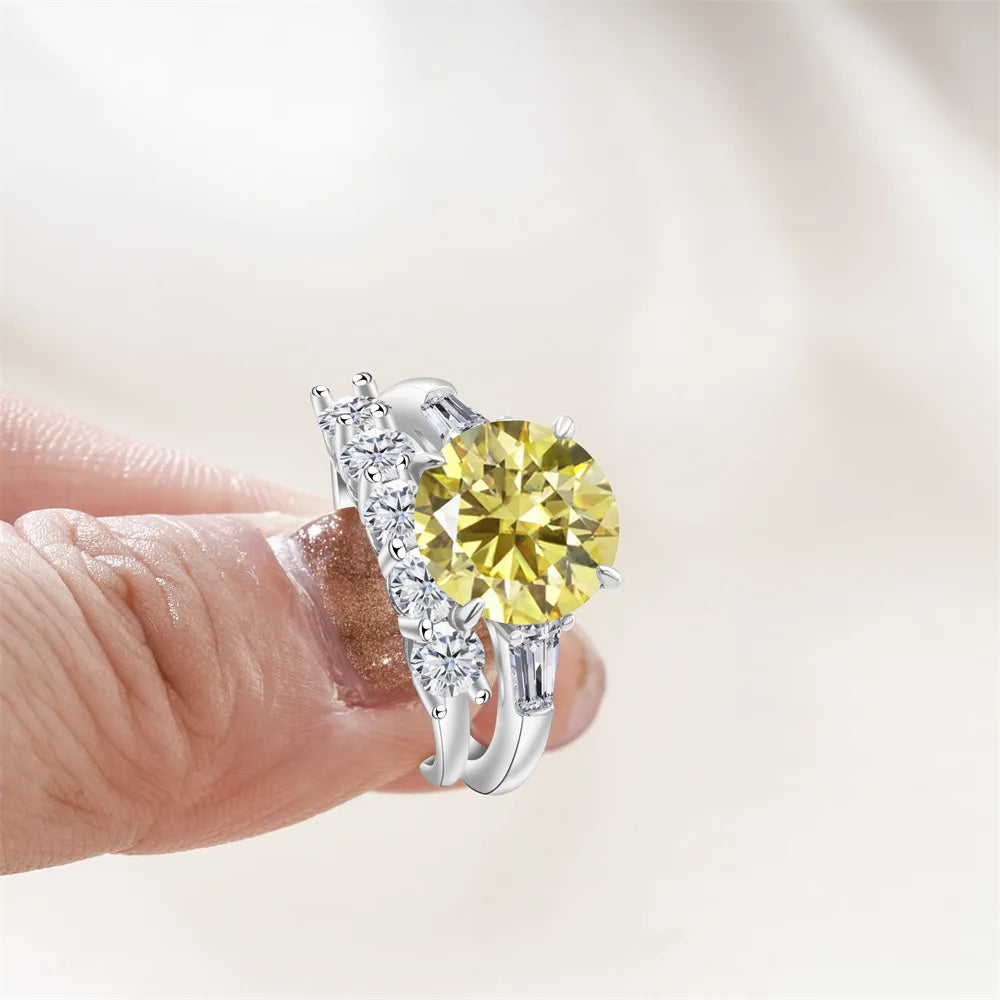 Saudi Arabia Silver Rings with Luxury S925 Sterling Silver Jewelry 6.5carat Gra Certificate Moissanite Ring Set Birthday Gift
