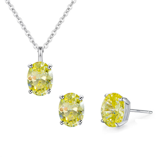 High Quality S925 Sterling Silver Pendant Earrings Green Oval Cubic Zirconia Jewelry Set for Women Daily Anniversary Wear