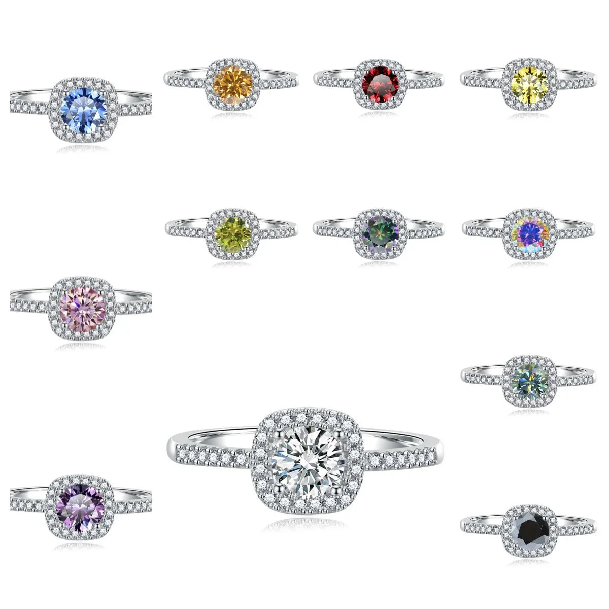 Colorful 0.5-2CT Round Brilliant Cut Loose Moissanite Set in 925 Sterling Silver Ring for Women Fashion Fine Jewelry Gift
