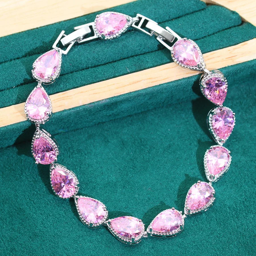 XOTICA 2024 New Pink Zirconia 925 Silver Women's Jewelry Sets Wedding Water Drop Earrings Rings Bracelets Pendant Necklace-for Parties