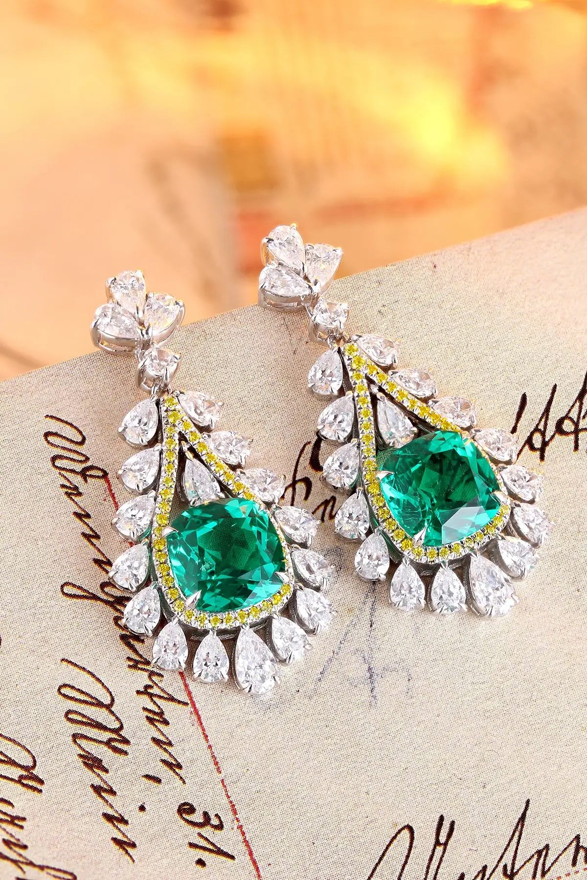 Gemfiori 925 Sterling Silver Earrings Lab Grown Emerald Drop Earrings for Women Vintage Jewelry Gift Idea for Her Wedding Party