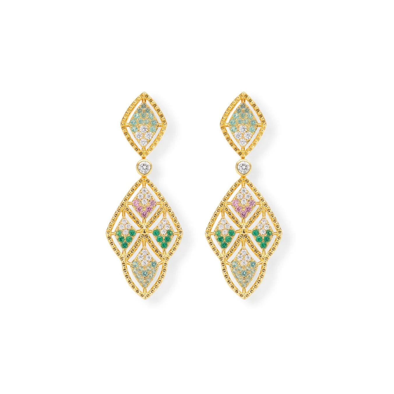 New Gradient Colorful Zirconia Paved Hollow Dragon Scale Design Chocker Gold Plated Luxury Earring Necklace Wedding Jewelry Set
