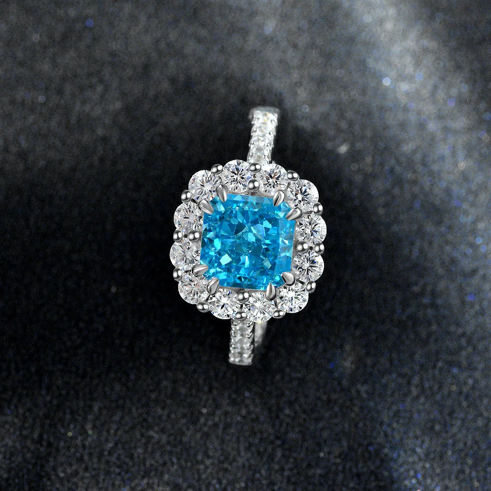 Silverelli | 925 Silver 1.5ct Ice Flower Cut High Carbon Diamond Open Ring | 7×7mm | Resizable | 7 Colours