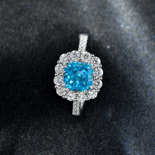 Silverelli | 925 Silver 1.5ct Ice Flower Cut High Carbon Diamond Open Ring | 7×7mm | Resizable | 7 Colours