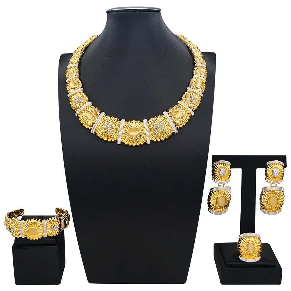 Zhuerrui Italiano Gold Designs Women Jewellery Set Party Fine Costume Jewelry Set Luxury Big Necklace Jewellery Sets I007020