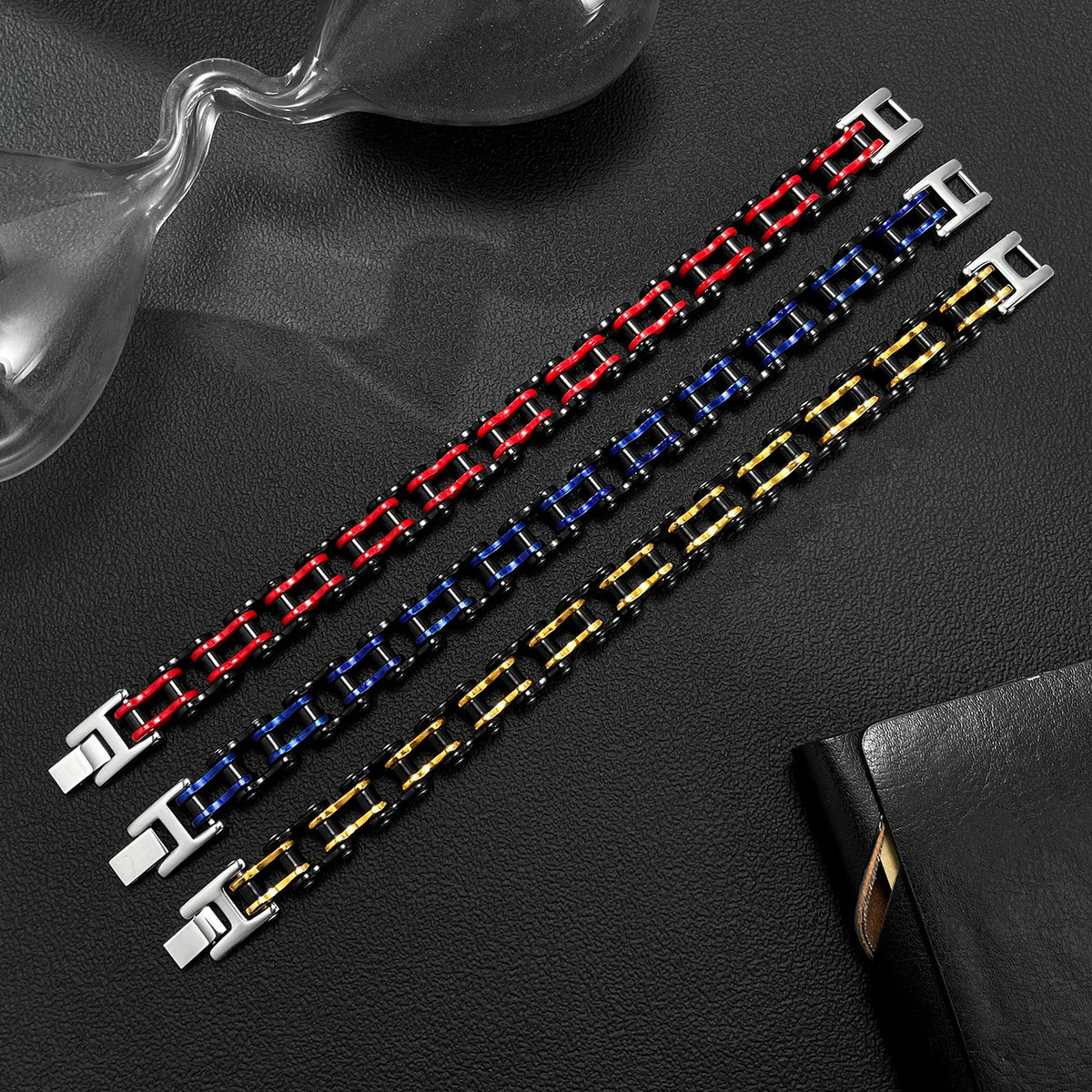 REBEL Locomotive Chain Men Personalized Bracelets Red studded Bracelet Punk Vintage Stainless Steel Jewelry Waterproof ALN2601001446