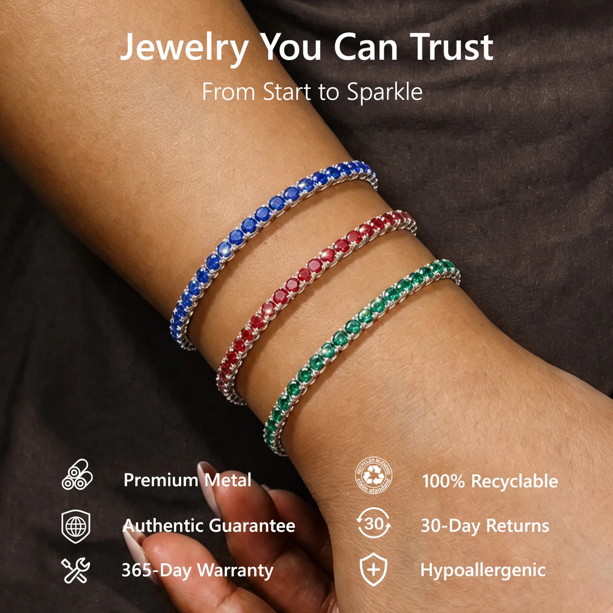ArtistA Colorful Birthstone Bracelet Women Mom Wife Birthday Adjustable Chain Jewelry Gifts 14K Gold Plated Classic Bolo Tennis Bracelet