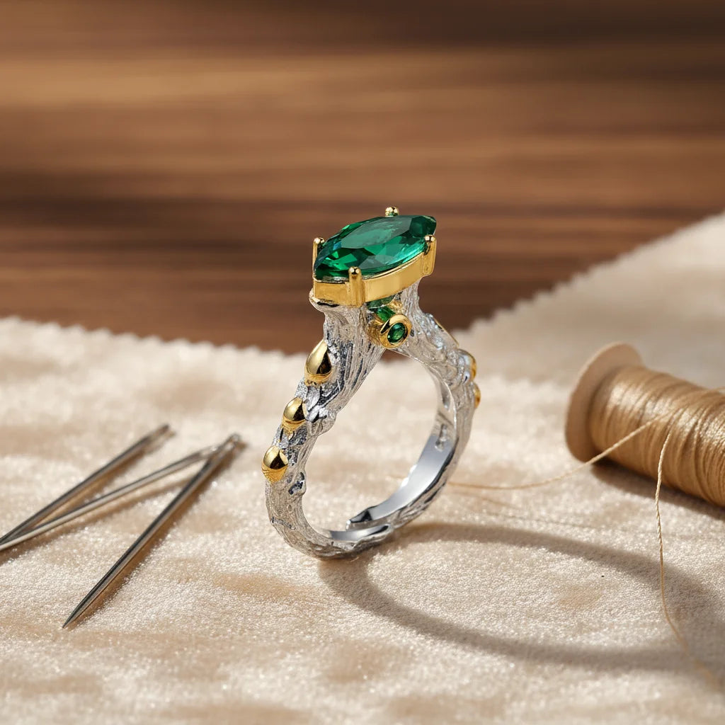Fashion Marquise Synthetic Green Spinel Rings for Women Prong Setting Wedding Ring Jewelry