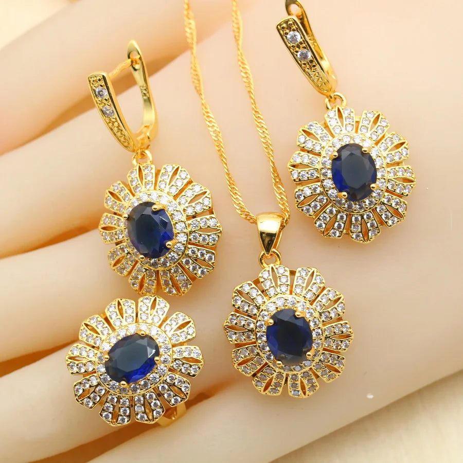 XOTICA Fashion 18k Gold Plated Jewelry for Wedding Party Engagement Includes Earrings Open Ring Bracelet for Christmas
