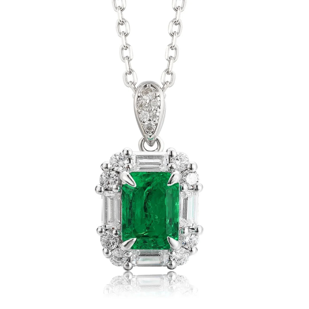Gemfiori Anster 925 Sterling Silver High-quality Cultivated Emerald Necklace - Suitable for Parties or As a Gift
