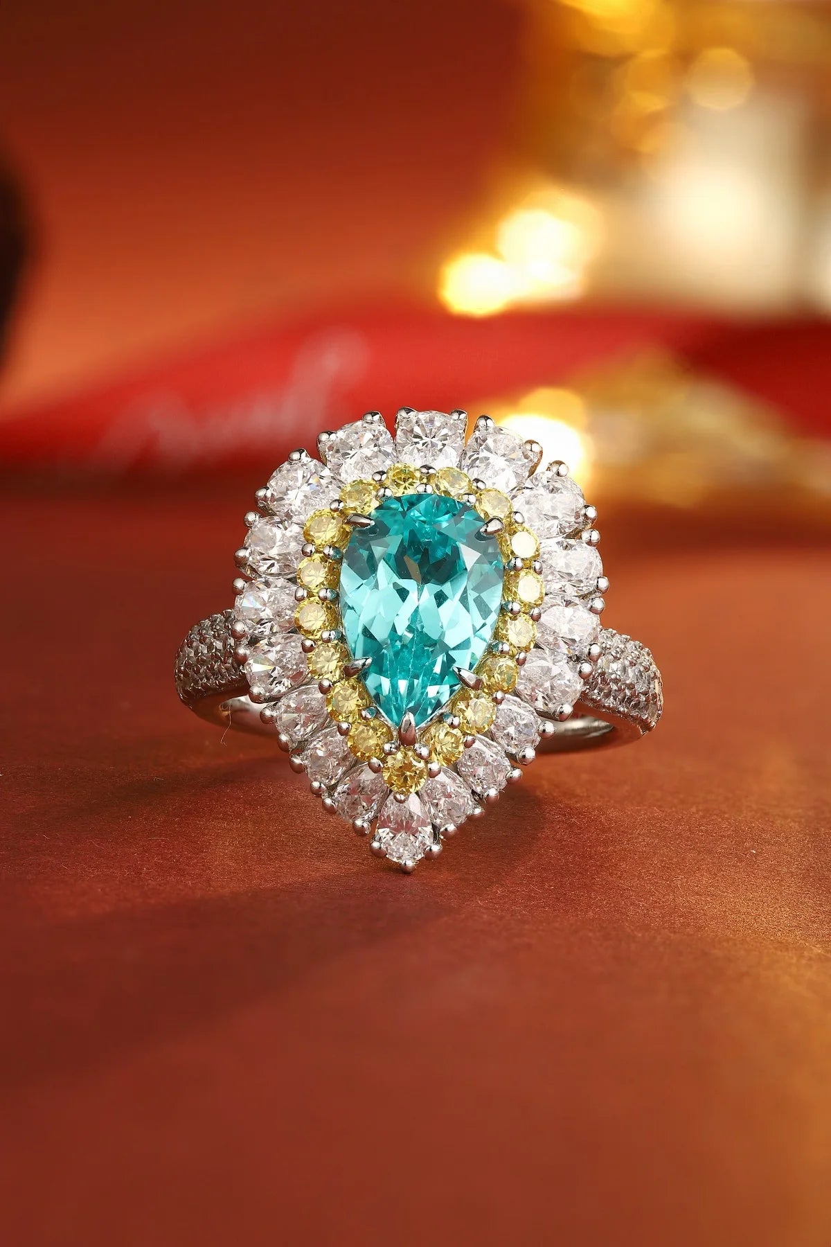 Gemfiori Bridal Jewelry Set for Women Ring Necklace Earrings Lab Grown Paraiba Vintage Jewelry for Engagement Wedding Party Gift Idea