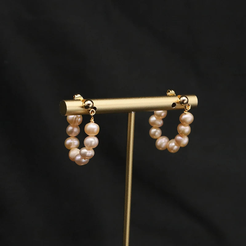 Natural Freshwater White Pearls  Wholesale Fashion Jewelry Earrings Luxury 18k Gold Plating Hoop Earrings