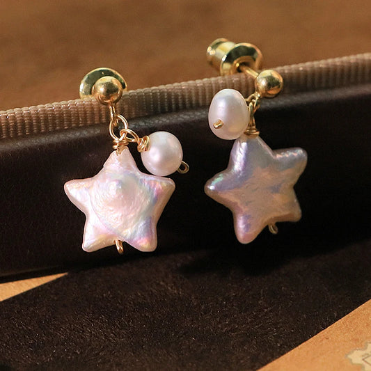 Natural Freshwater Pearl Pentagram Star Earrings 925 Pendant Gift for Women Jewelry GE1771A