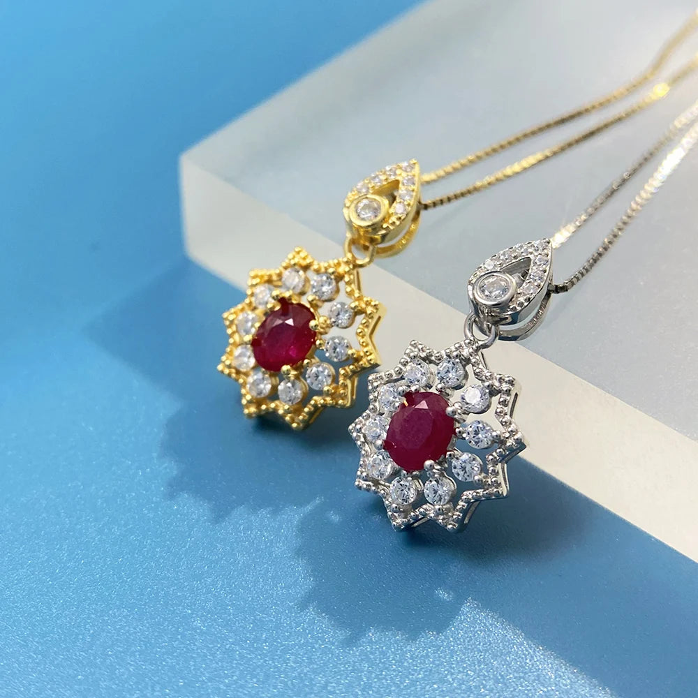 Gioiellieri Teardrop Ruby Pendant with Natural Red Gemstone for Women 925 Sterling Silver July Birthstone Fine Jewelry Elegant Wedding Gift
