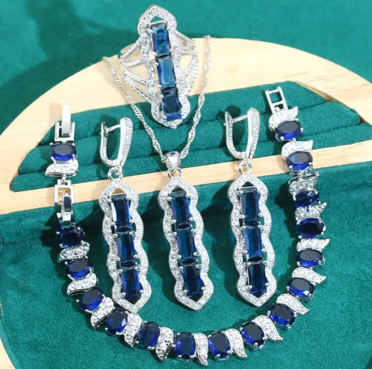 XOTICA 925 Silver Jewelry Set for Women Luxurious Long Earrings Necklace Pendant for Wedding Parties Gifts Green Zircon Style-Classic