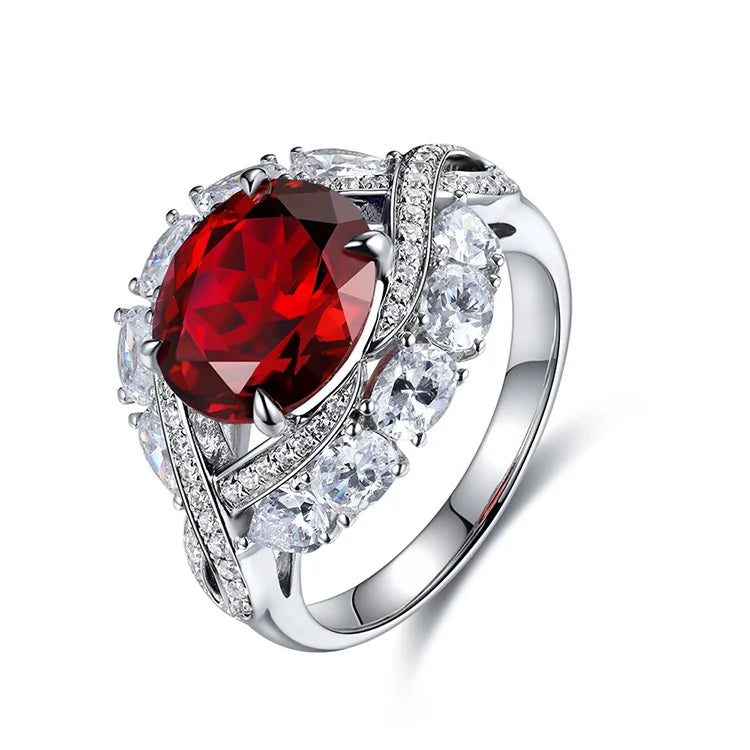 Gemfiori Statement Rings 925 Sterling Silver Lab Grown Sapphire Ruby Emerald Rings for Women Rings Wedding Vintage Anillos Natal