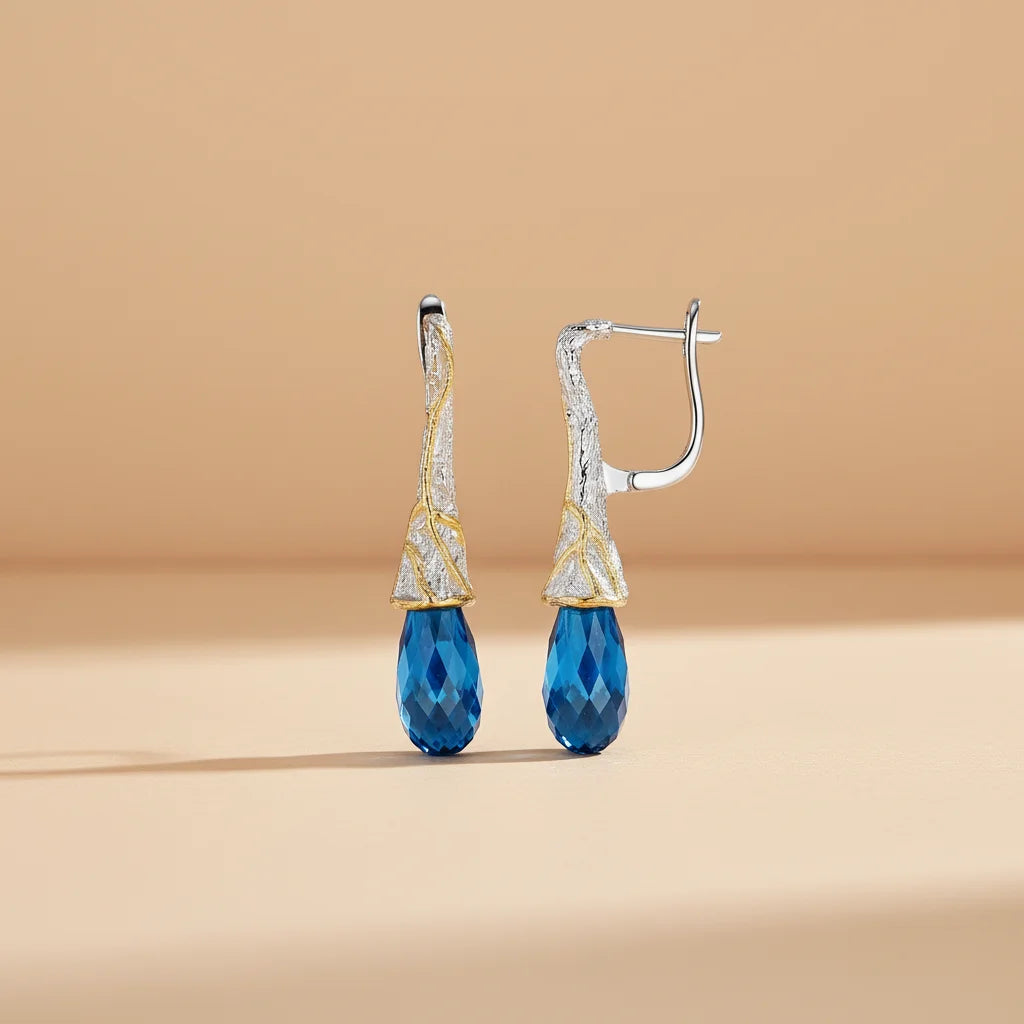 Inspired Design Thailand Blue Stone 925 Sterling Silver Teardrop Earrings