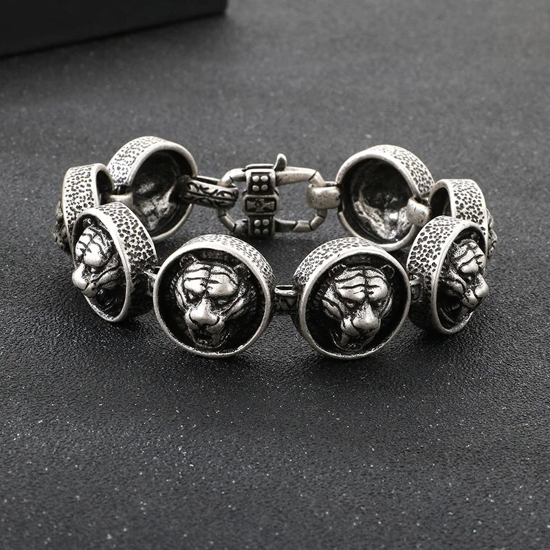 KALEN Casting Tiger Head Round Blank Hip Hop Stainless Steel Jewelry Zodiac Bracelet for Men