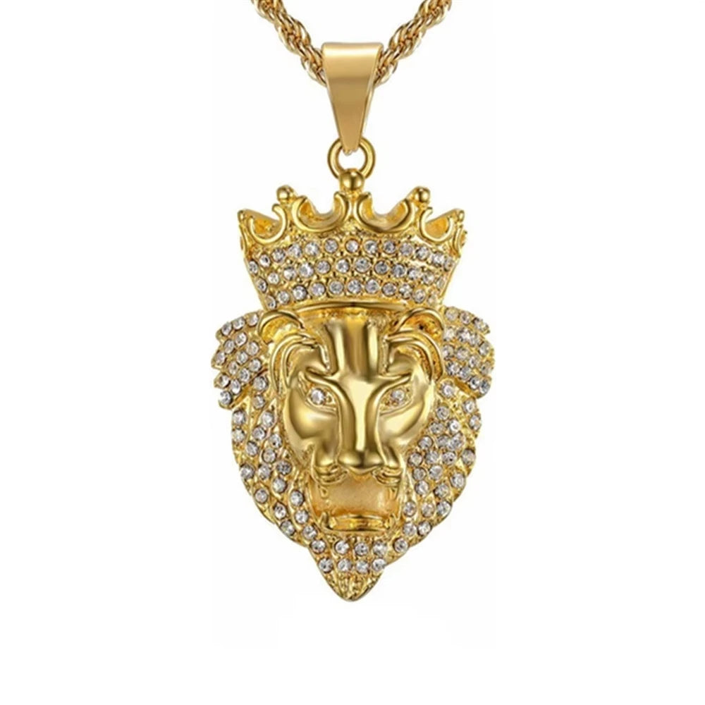 Hip Hop Lion Head CZ Zircon 316 Stainless Steel Pvd 18K Gold Plated Pendant Jewelry Fine Fashion Jewelry Necklace for Men Women