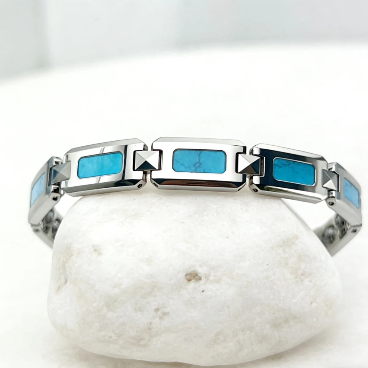 Tungsten Turquoise Bracelet for Men Magnetic Therapy Link Wristband Waterproof Scratch Resistant Luxury Jewelry Gift