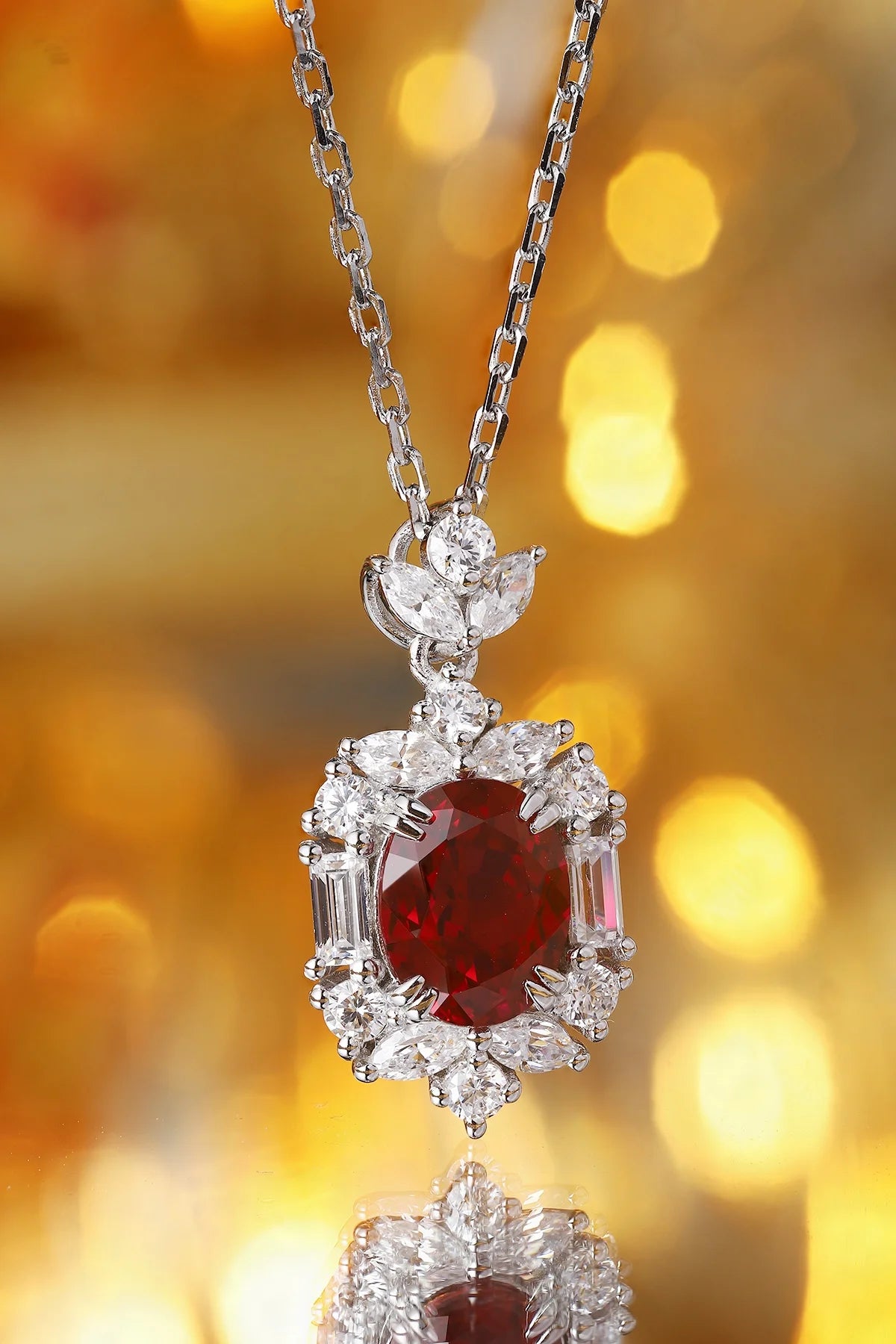 Gemfiori Anster 925 Sterling Silver High-quality Cultivated Ruby Necklace - Suitable for Parties or As a Gift