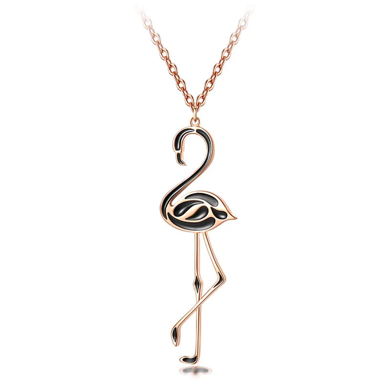 Long Women's Tungsten Water Wave Chain European-American Style Flamingo Pendant Necklace for Party & Wedding Occasions
