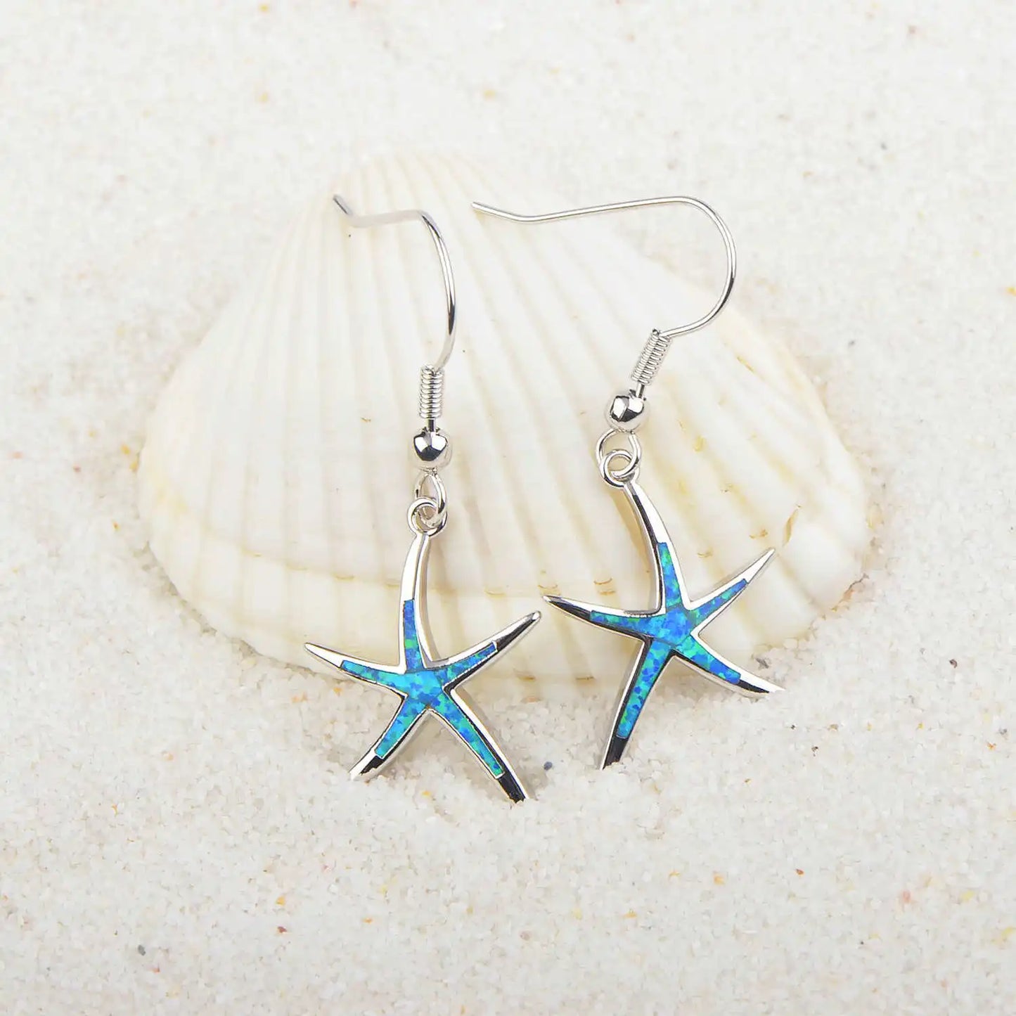 Elegant Blue Starfish Earrings  Inlaid Opal Hawaiian Ocean Premium Minimalist Jewelry