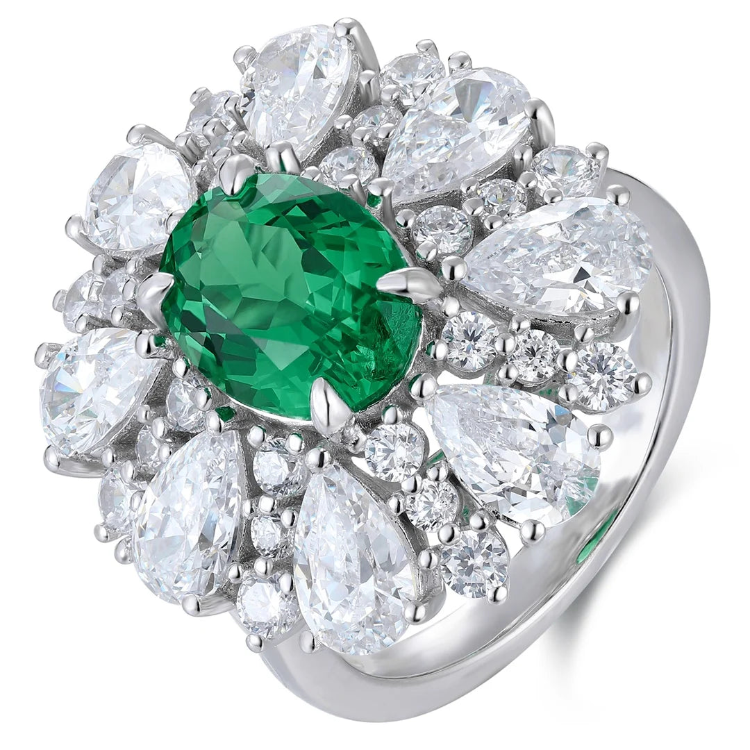 Gemfiori Jewelry Trendy High Quality S925 Silver Cultivated Emerald Ring Unisex Engagement Ring for Wedding Party or Gift