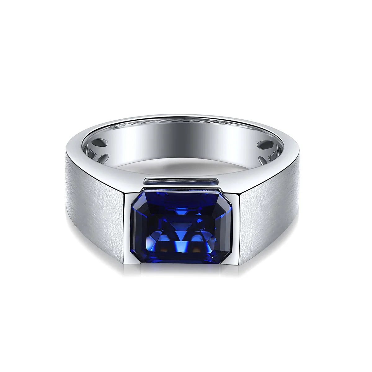 Gemfiori Sterling Silver Rings With Stones 3.5ct Lab Grown Sapphire Ring Wedding Band