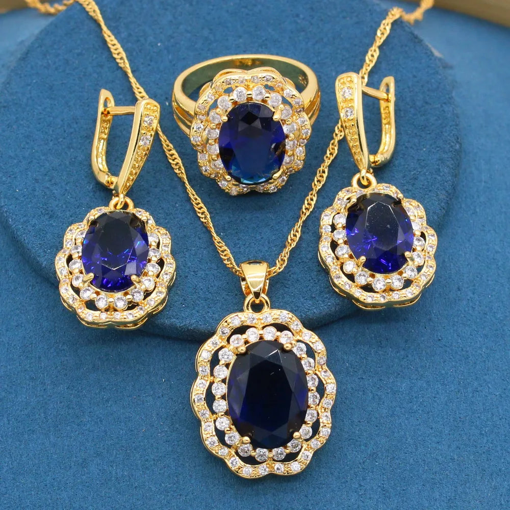 XOTICA Dubai Bridal Wedding Jewelry Sets for Women Gold Plated Rainbow Necklace Earrings Bracelet Ring Set