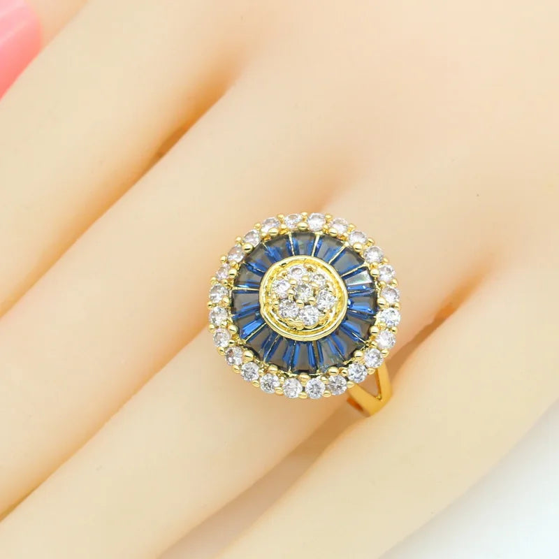 XOTICA New Design Gold Jewelry Set for Women Blue Crystal Stud Earrings Necklace Pendant Ring Bracelet Wedding Gift Box Zircon Main