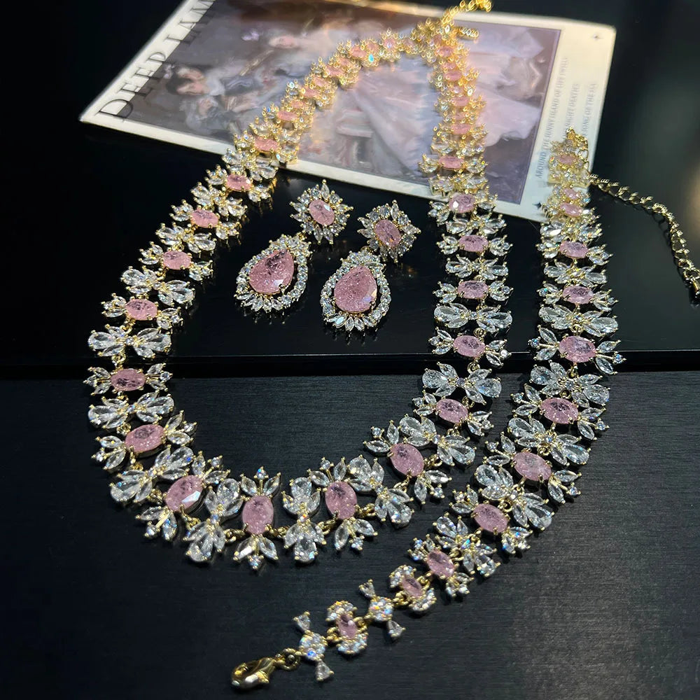 S&S Sapphire Zircon Necklace, Italian Exquisite Craftsmanship, Fashionable and Luxurious Jewelry for Dinner Ceremonies