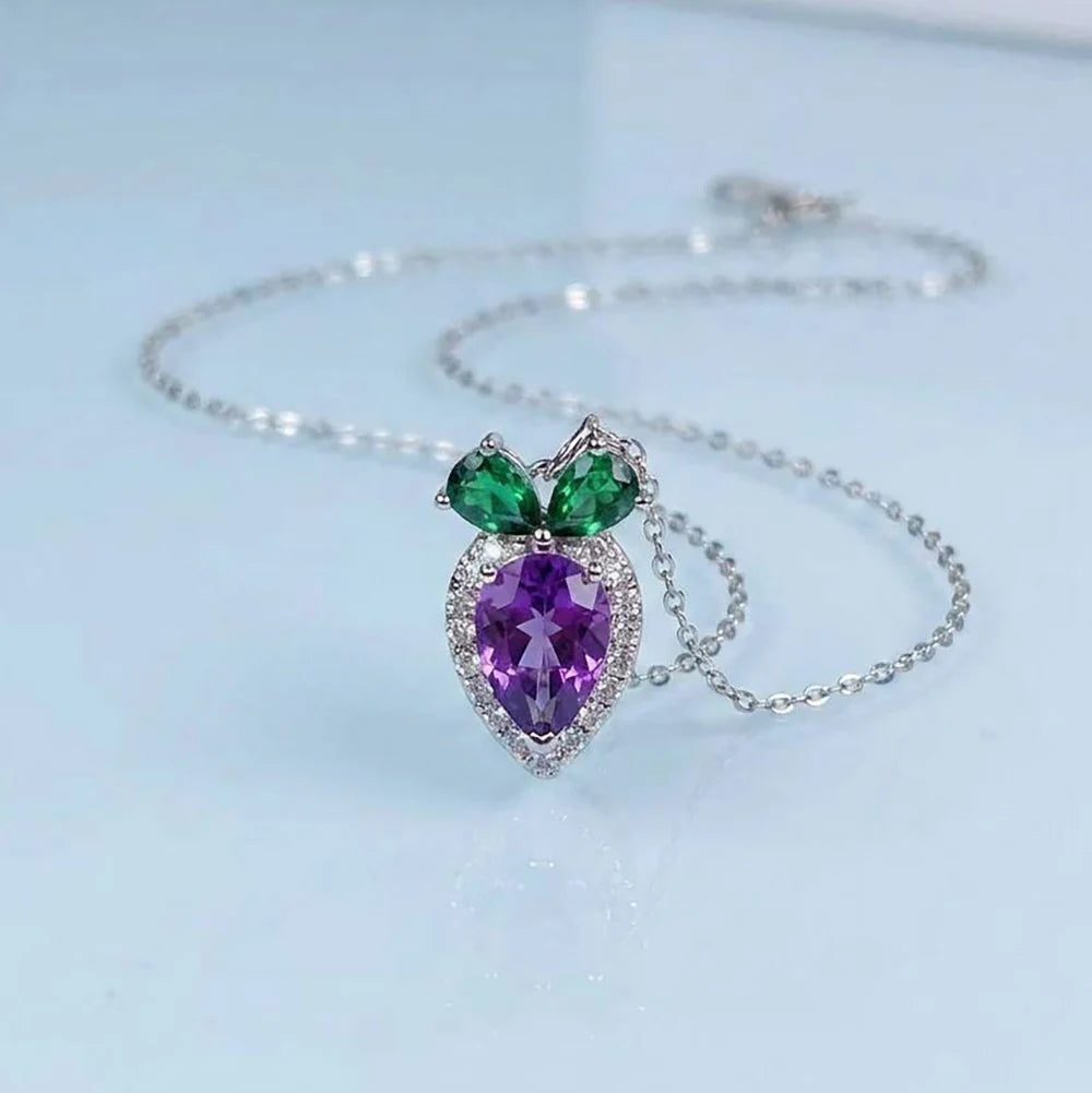 S&S Natural Amethyst 925 Silver Jewellery Set | Pear Cut Purple Gemstone Ring, Pendant & Earrings | S&S Collection