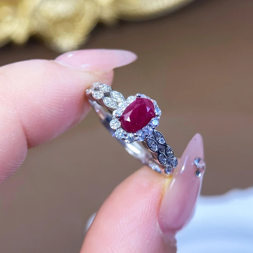 Gioiellieri Natural Ruby 925 Silver Gold & Rhodium Plated Oval Cut Prong Setting CMA Certified Luxury Gemstone Rings for Women