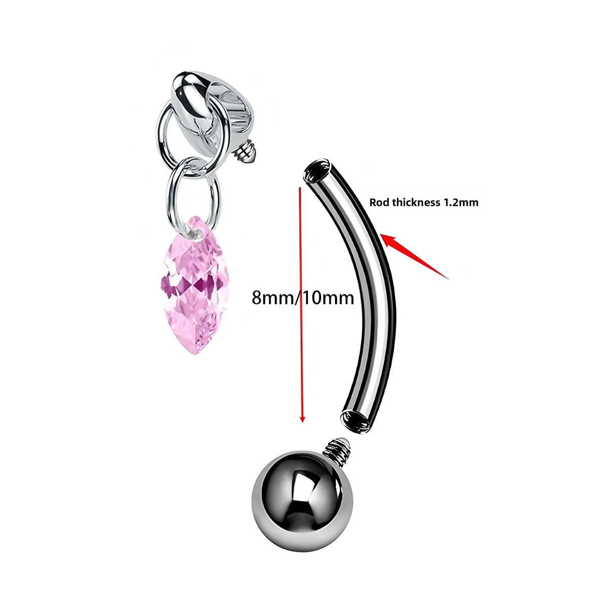 S&S Titanium Zircon Internally Threaded Eyebrow Stud | Multi-Shape & Colour