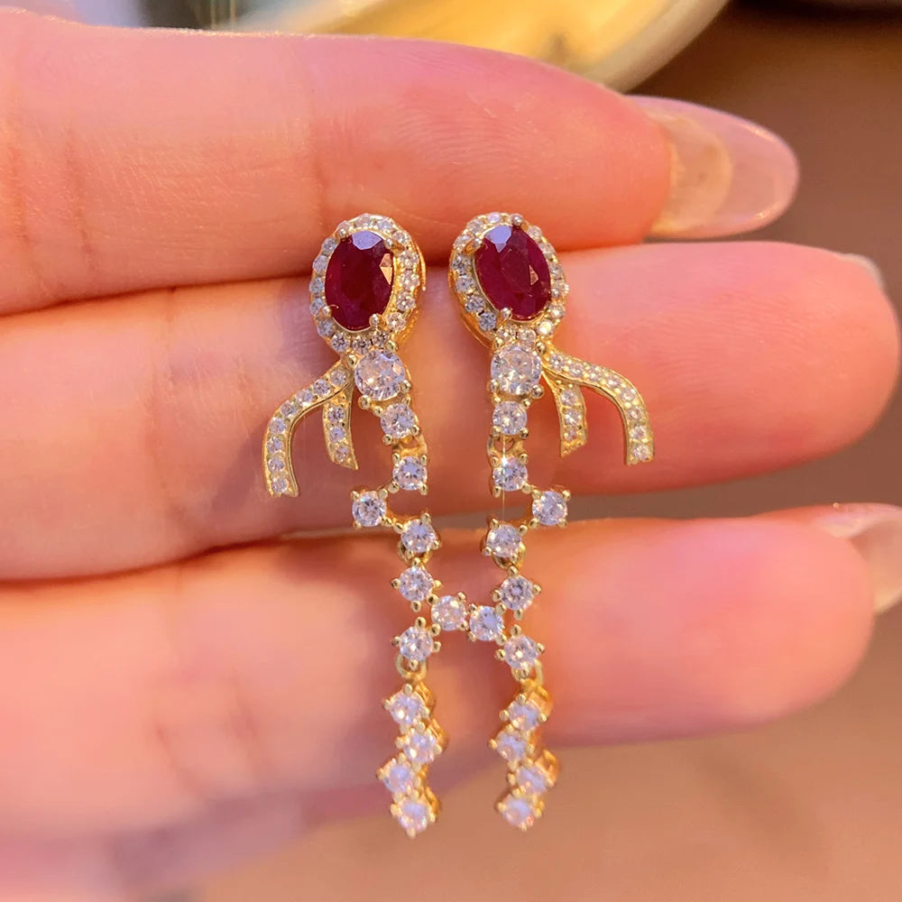 Gioiellieri Luxury Natural Red Ruby Earrings 925 Sterling Silver Wedding Party Gift Fine Jewelry