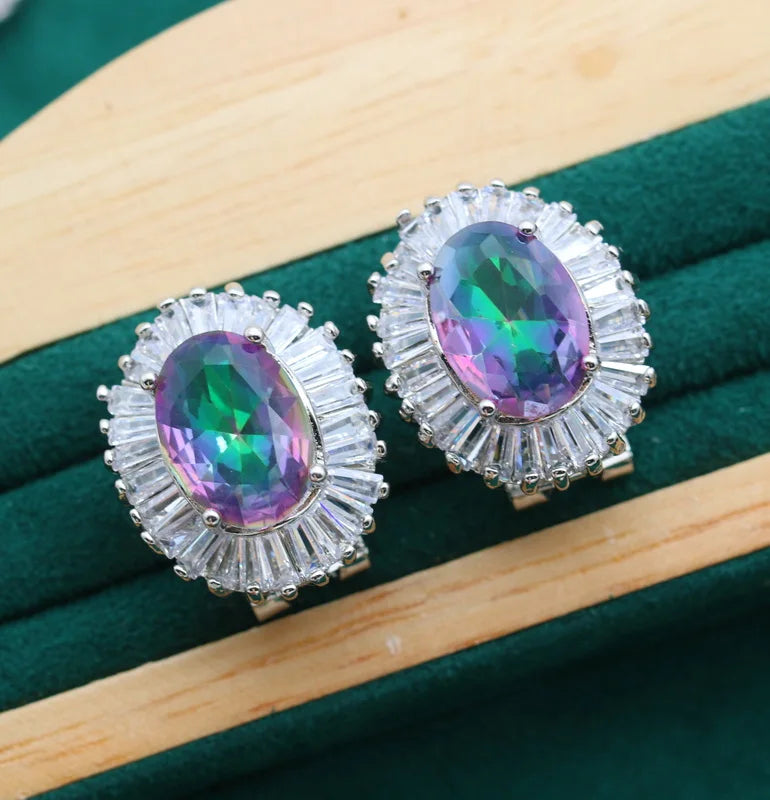 XOTICA Silver Women's Wedding Jewelry Amazing Rainbow Zircon Clip Earrings Custom Fashion Drop Earrings for Ladies