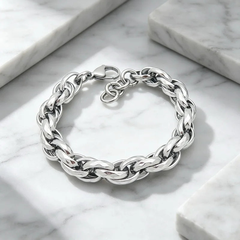 VIKING Hammered Twisted Rope Chain Bracelet – 304 Stainless Steel Men's 11mm Hip Hop Bangle