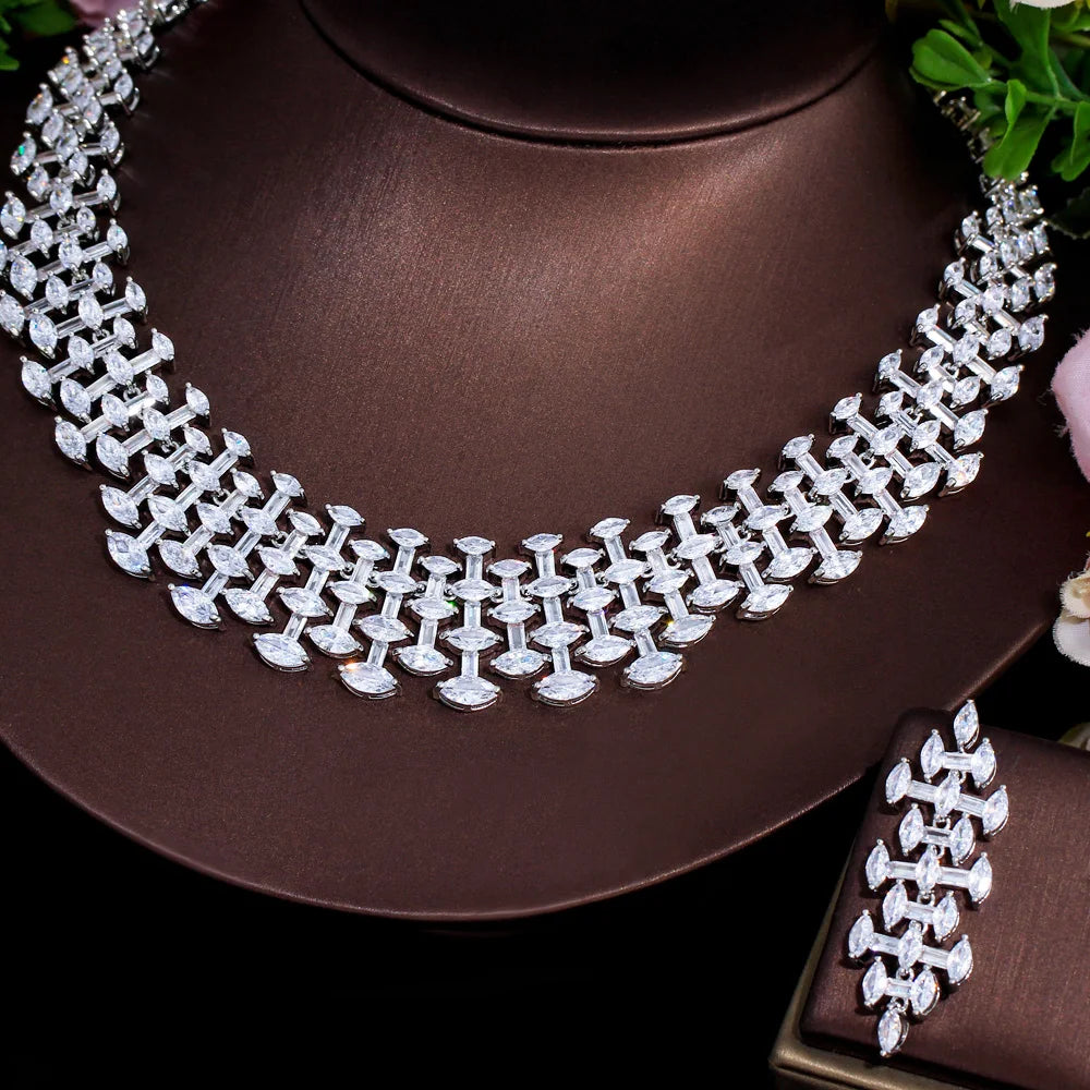 Sparkly White Women Cubic Zircon Brides Engagement Chunky Jewelry Set for Lady Wedding Dress Very Luxury Accessories