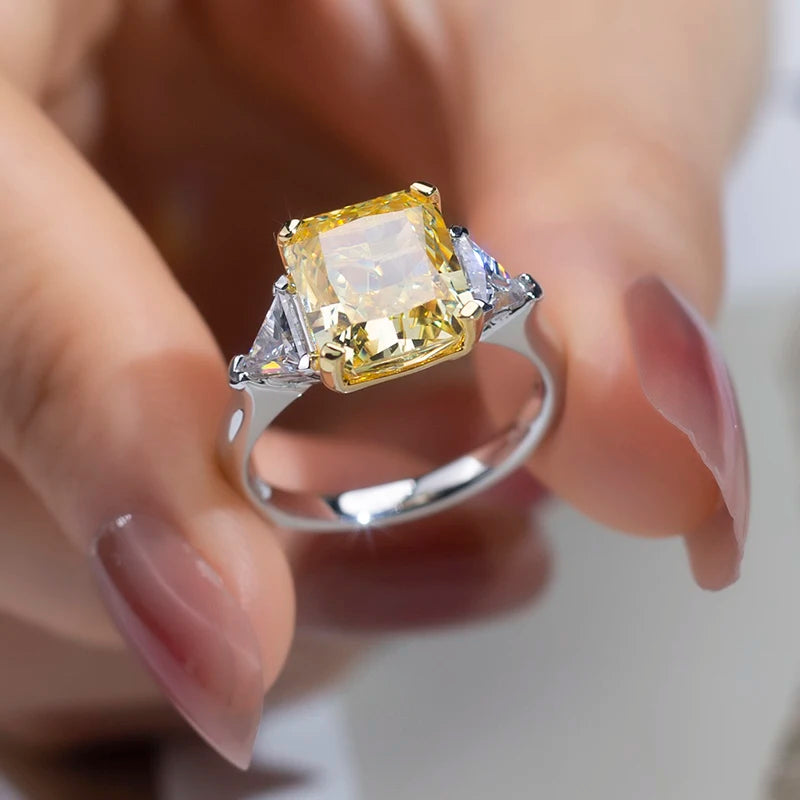 Messi Jewelry MSR-958 High Carbon Cubic Zircon Yellow Diamond Ring Jewelry S925 Radiant Cut  Engagement Wedding Ring